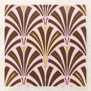 Dessous-de-verre En Verre Ventilateur Art déco motif - chocolat rose