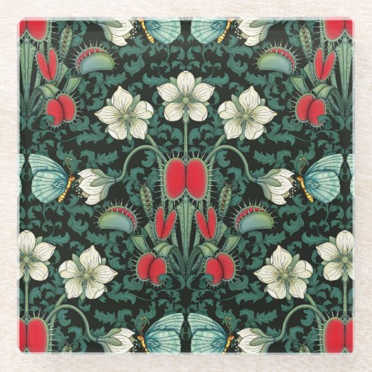 Dessous-de-verre En Verre Vénus Flytrap et Blue Butterfly (Devant)