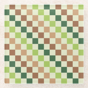 Dessous-de-verre En Verre Verre à motif à carreaux noir et vert acide