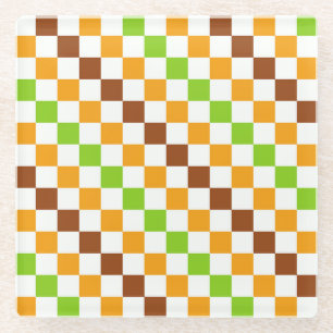 Dessous-de-verre En Verre Verre à motif à carreaux noir et vert acide