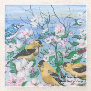 Dessous-de-verre En Verre Verre de support d'oiseaux Art Acrylique Original