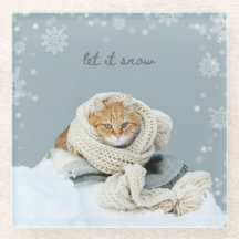 Verre Dessous de verre Hiver Chat Laisser Neige