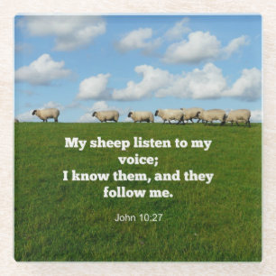 Dessous-de-verre En Verre verset de la Bible, Jean 10:27, Mon mouton...