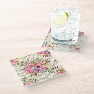 DESSOUS-DE-VERRE EN VERRE VERT AVEC ROSE & OR AUTOMNE CITROUILLES & FLEURS