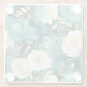 Dessous-de-verre En Verre Vert blanc or Rose Floral (Dos)
