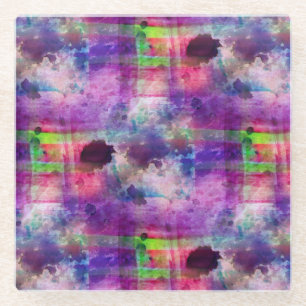 Dessous-de-verre En Verre Vert de conception, aquarelle pourpre de texture