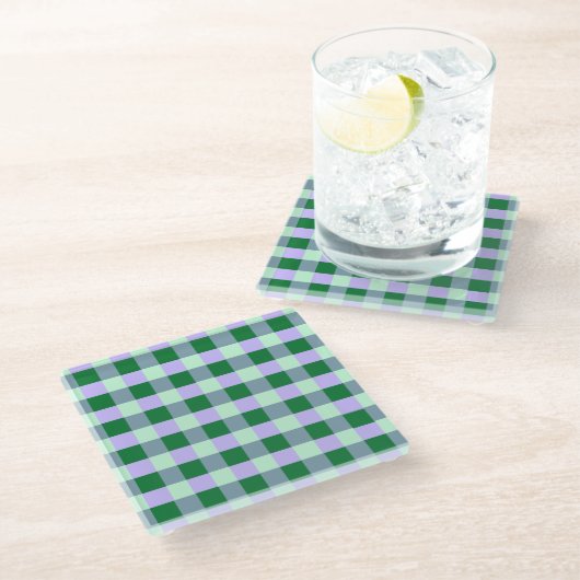 Dessous-de-verre En Verre Vert & Lavande En vichy Rayures Karo Motif (Incliné)