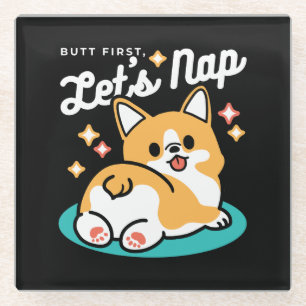 Dessous-de-verre En Verre Vibes Corgi Butt et Nap - Joli chien couché
