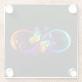 Dessous-de-verre En Verre Vibrant infinity with rainbow butterfly on black (Dos)