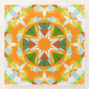 Dessous-de-verre En Verre Vibrant Orange Vert Étoile Boho Maximaliste