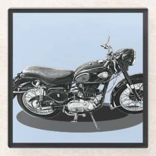 Dessous-de-verre En Verre Vieille moto BSA noir et blanc