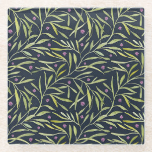 Dessous-de-verre En Verre Vignes vertes sereines et feuillues avec fleurs ro