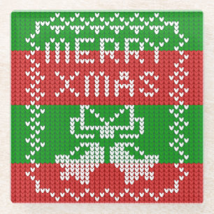 Dessous-de-verre En Verre Vilain pull motif sonnettes Joyeux fils Xmas