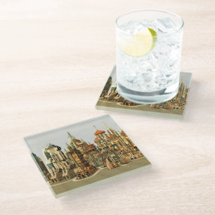 Dessous-de-verre En Verre Ville de fantasy futuriste Art de la skyline de sc