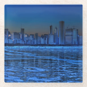 Dessous-de-verre En Verre Ville de larges épaules et de lac Michigan