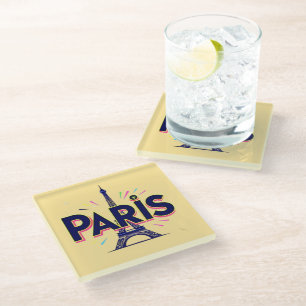 Dessous-de-verre En Verre Ville des Lumières : Art de typographie gras de Pa