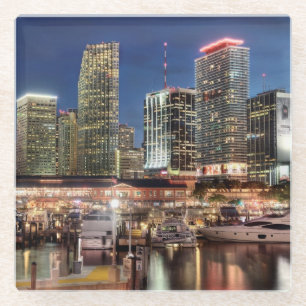 Dessous-de-verre En Verre Ville d'horizon de Miami en Floride