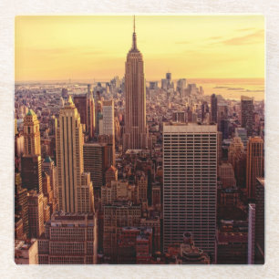Dessous-de-verre En Verre Ville d'horizon de New York avec l'état d'empire