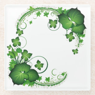 DESSOUS-DE-VERRE EN VERRE VIN ET FEUILLE VERT & OR ORNAMENTAL IRLANDAIS