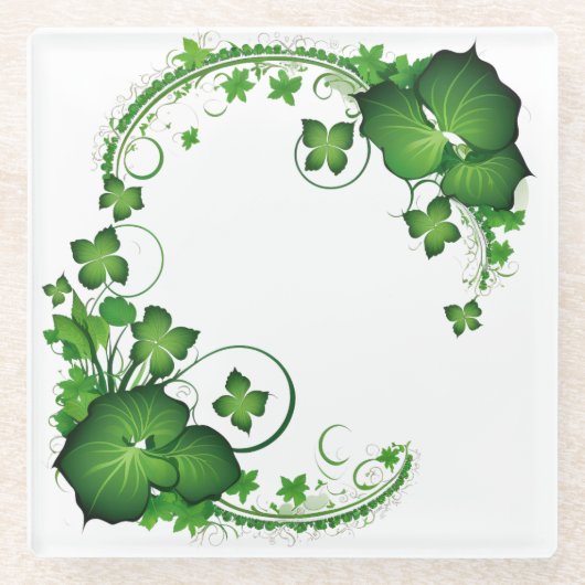 DESSOUS-DE-VERRE EN VERRE VIN ET FEUILLE VERT & OR ORNAMENTAL IRLANDAIS (Devant)