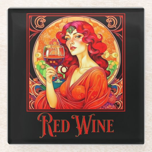 Dessous-de-verre En Verre Vin rouge Art nouveau (Devant)