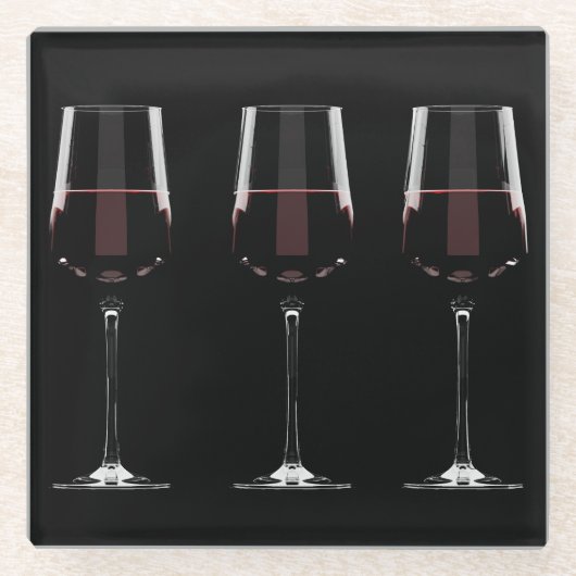 Dessous-de-verre En Verre Vins avec vin rouge sur noir (Devant)