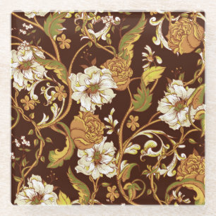 Dessous-de-verre En Verre Vintage baroque fleuri : magnolias, motif rose.