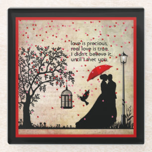 Dessous-de-verre En Verre Vintage Elegant Beige & Black Poetry Valentines