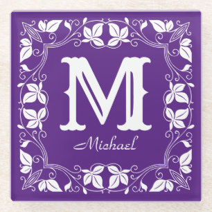 Dessous-de-verre En Verre Vintage Floral Personnalisé Nom Monogramme