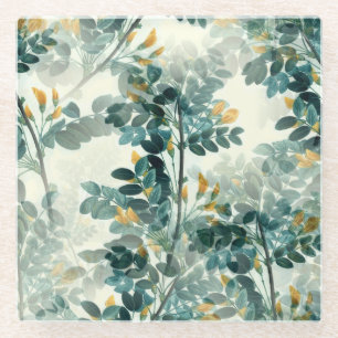 Dessous-de-verre En Verre Vintage Mer Green Foliage Feuilles Élégant Motif