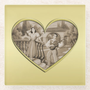 Dessous-de-verre En Verre Vintage Romance couple, homme et femme, or