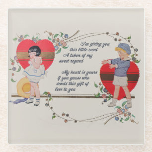 Dessous-de-verre En Verre Vintage Valentine Enfants Joli Art Déco Coloré