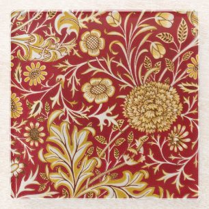 Dessous-de-verre En Verre Vintage William Morris Cherwell Rouge Floral Art