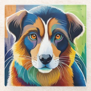 Dessous-de-verre En Verre Visage de chien coloré de près
