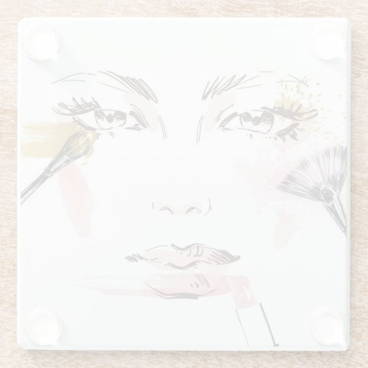 Dessous-de-verre En Verre Visage de maquillage d'aquarelle (Dos)