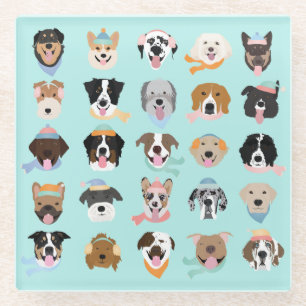 Dessous-de-verre En Verre Visages de chiens d'hiver