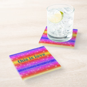 Dessous-de-verre En Verre Voici Love Rainbow Sparkle Dessous de verre de boi