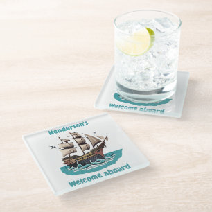 Dessous-de-verre En Verre Voilier Avec Notre Équipage