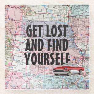 Dessous-de-verre En Verre Voiture de métro sur la carte routière