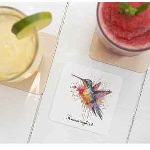 Dessous-de-verre En Verre Vol de couleurs, colibri à l'aquarelle personnalis