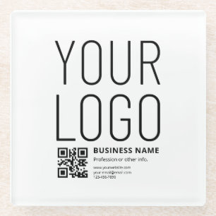 Dessous-de-verre En Verre Votre logo avec QR code et texte modifiables