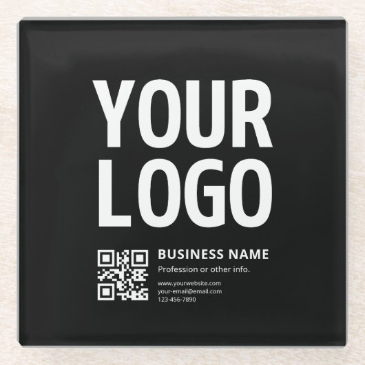 Dessous-de-verre En Verre Votre logo avec QR code et texte modifiables (Devant)