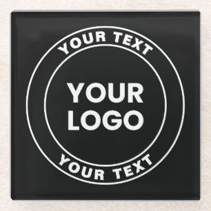 Dessous-de-verre En Verre Votre logo téléchargé + texte circulaire gras 