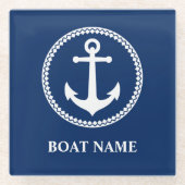 Dessous-de-verre En Verre Votre nom de bateau Ancre de mer classique Dessous (Devant)