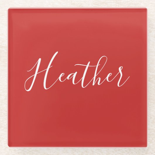Dessous-de-verre En Verre Votre script blanc personnalisé en rouge (Devant)