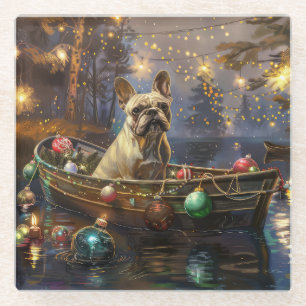 Dessous-de-verre En Verre Voyage de Noël Festif de Bouledogue Français