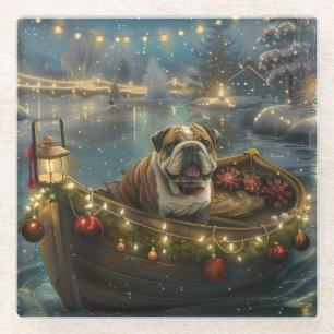 Dessous-de-verre En Verre Voyage du festival de Noël de Bulldog