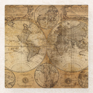 Dessous-de-verre En Verre Voyage historique : 1746 Carte du monde
