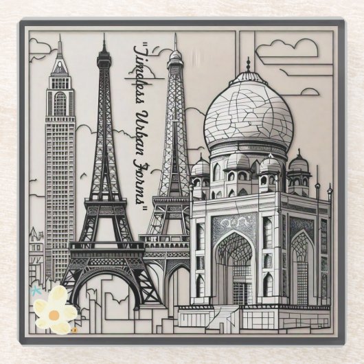 Dessous-de-verre En Verre "Vues et lignes de la ville" (Devant)