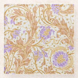 Dessous-de-verre En Verre Walter Crane Arts & Crafts Art floral pourpre